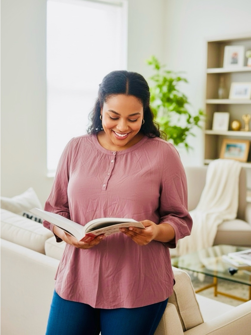 Everyday Rose-Pink Henley Long-Sleeve Top